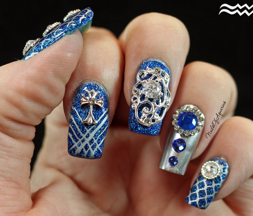 Jeweled Nail Designs
 Sapphire Splendor Jeweled Nail Art Design feat Daily Charme