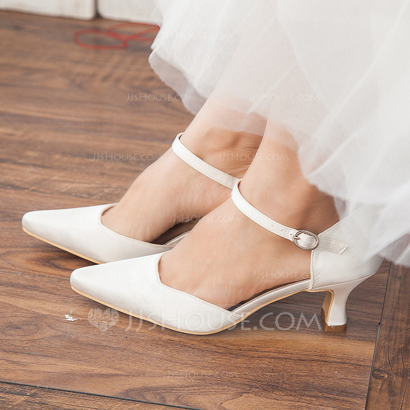 Jjshouse Wedding Shoes
 Women s Satin Chunky Heel Closed Toe Pumps