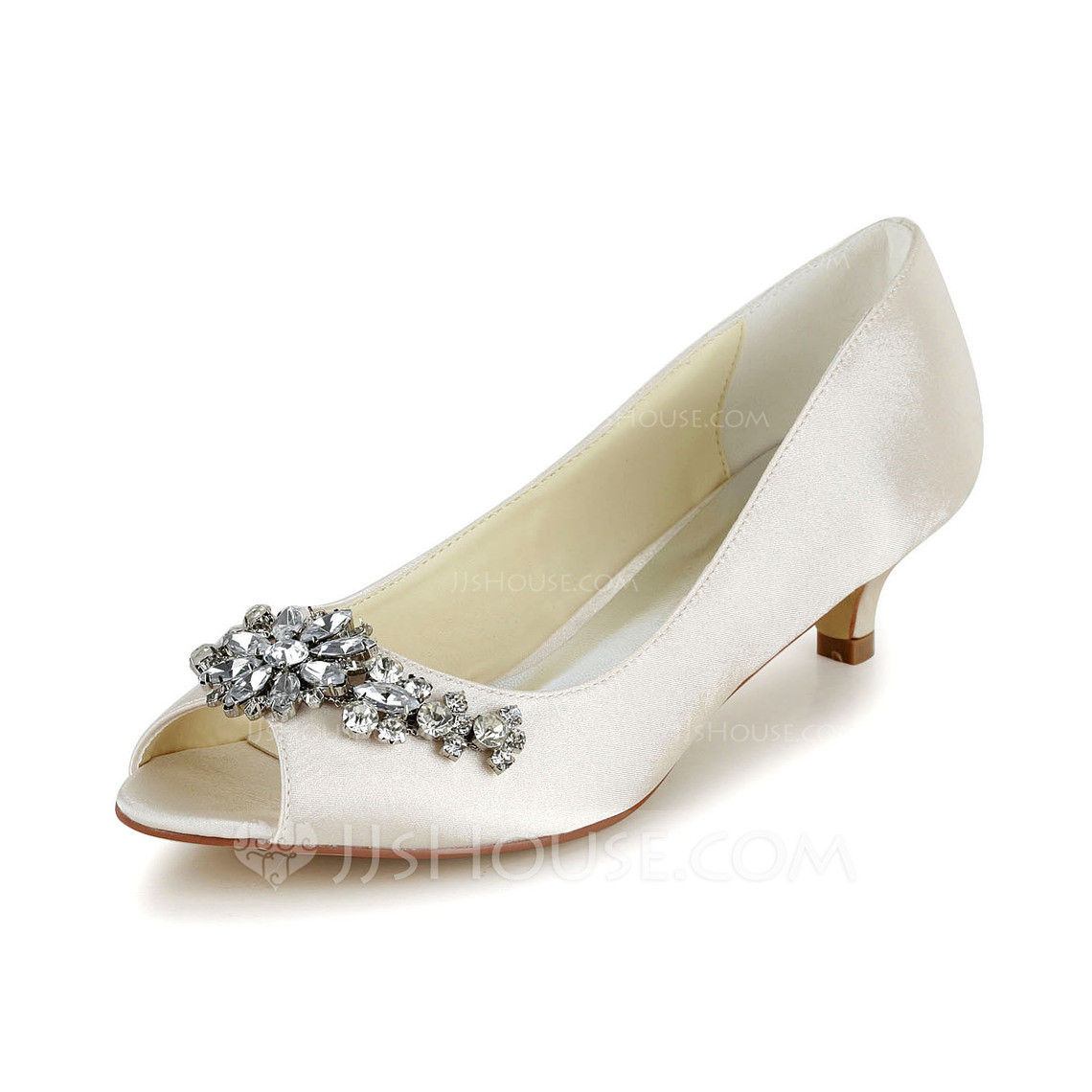 Jjshouse Wedding Shoes
 Women s Satin Cone Heel Peep Toe Sandals With Rhinestone