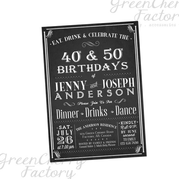 Joint Birthday Invitations
 Items similar to Joint Adult Birthday Invitation Eat