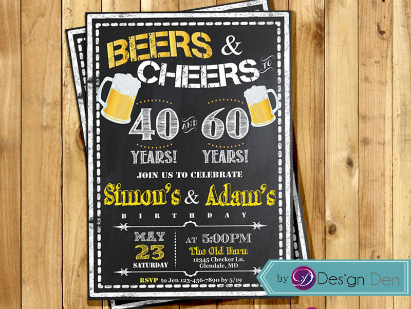 Joint Birthday Invitations
 Adult Birthday Joint Party Invitation for Men Beers & Cheer