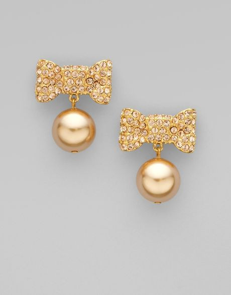 Kate Spade Christmas Bow Earrings
 Kate Spade Pavé Bow Accented Drop Earrings in Gold