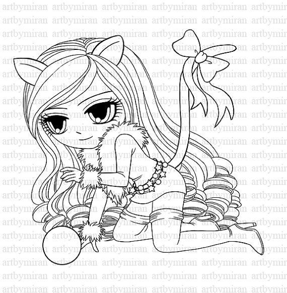 Kawaii Coloring Pages For Girls
 Digital Digi Stamp Miss Kitty 12 Instant Download