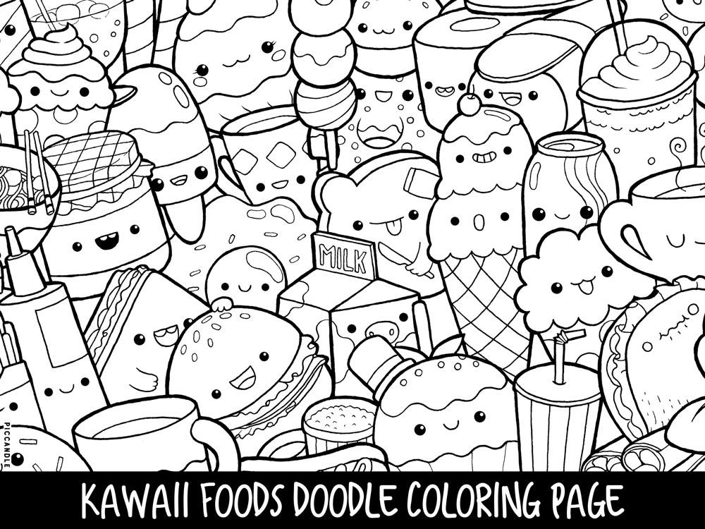 Kawaii Coloring Pages For Girls
 Foods Doodle Coloring Page Printable Cute Kawaii Coloring