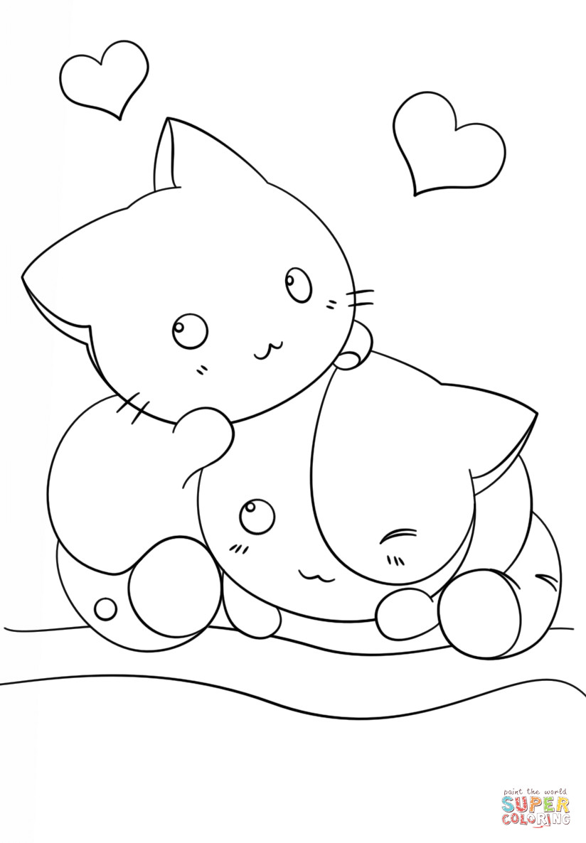 Kawaii Coloring Pages For Girls
 Kawaii Kittens coloring page