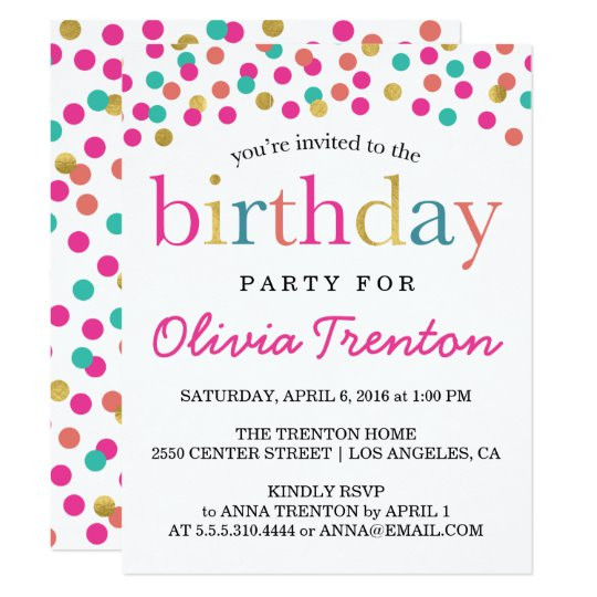 Kid Birthday Party Invitations
 Colorful Confetti Kids Birthday Party Invitations