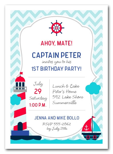 Kid Birthday Party Invitations
 Nautical Kid First Birthday Party Invitations
