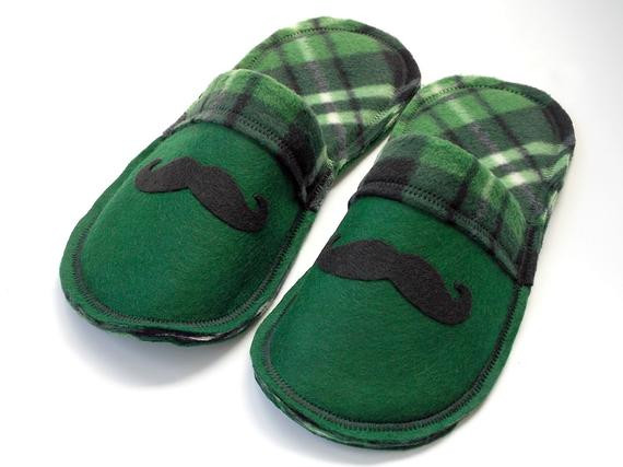 Kids Bedroom Slippers
 Items similar to Boys Slippers Mustache Green Plaid House