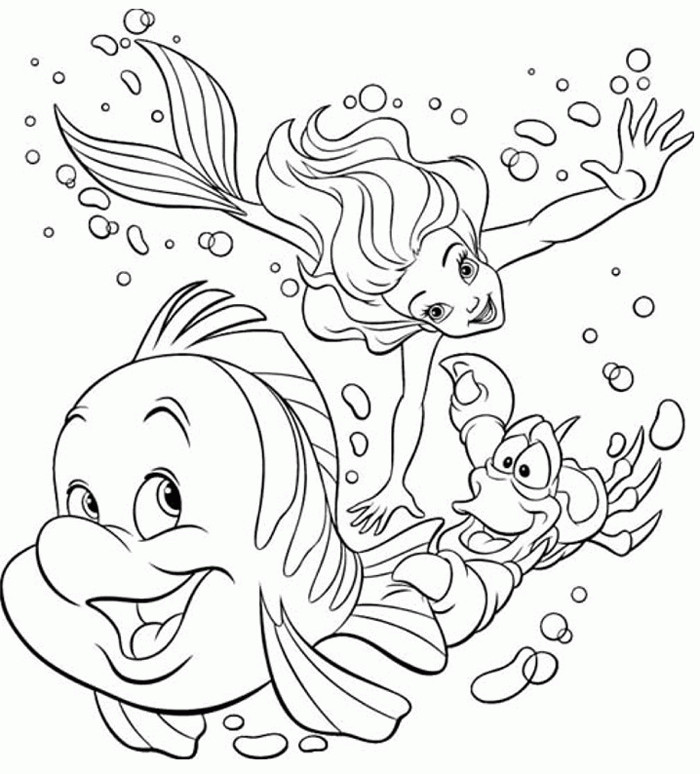 Kids Coloring Pages Mermaid
 Litle Mermaid Flounder Fish Animal Coloring