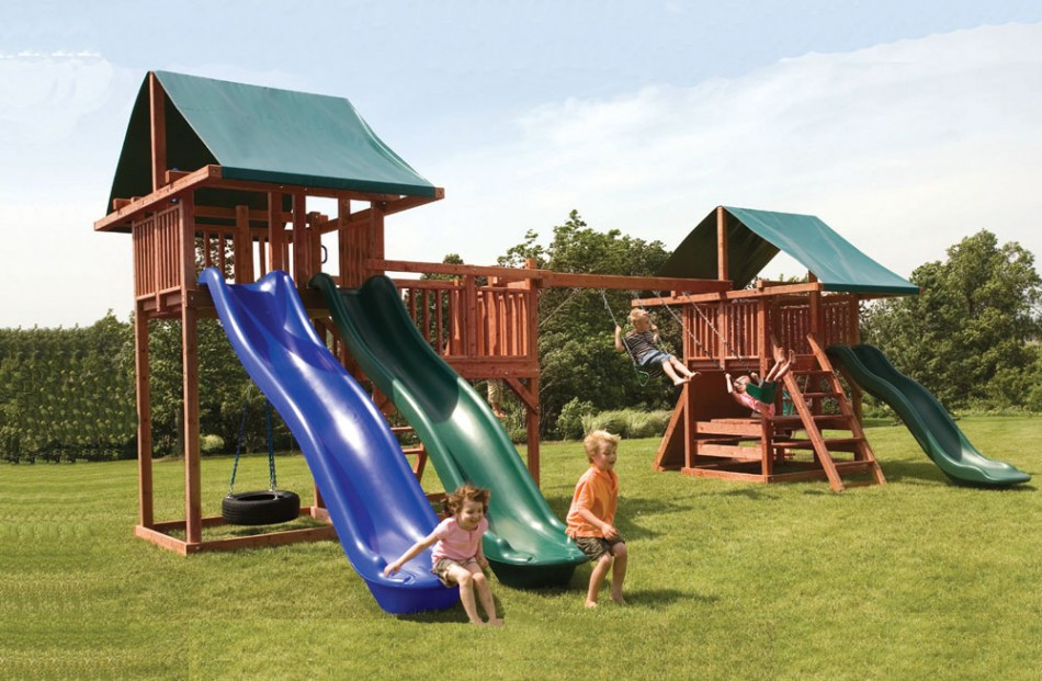 Kids Creation Swing Sets
 Midway Kids Swing Set with 3 Slides and Multiple Towers