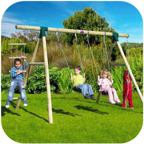 Kids Double Swing
 Plum Kids Double Swing Set w Climbing Rope Ladder