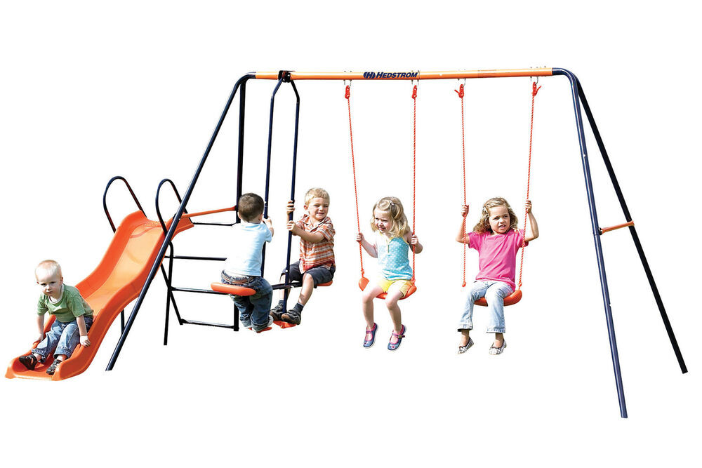 Kids Double Swing
 Childrens Hedstrom Double Swing Glider & Wavy Chute Slide