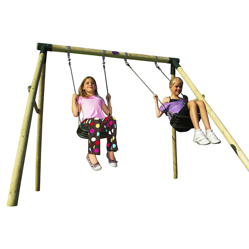 Kids Double Swing
 Plum Kids Double Swing Set w Wooden Frame