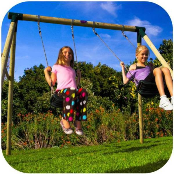 Kids Double Swing
 Plum Kids Double Swing Set w Wooden Frame