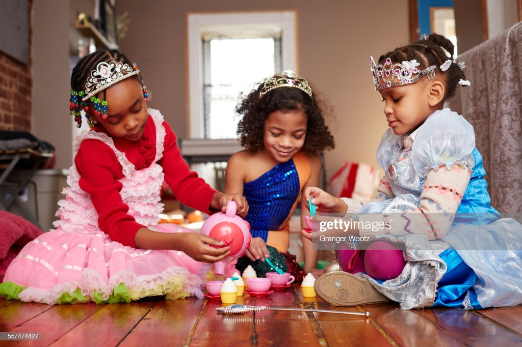 Kids Dress Up Party
 Girls Playing Dressup At Tea Party High Res Stock