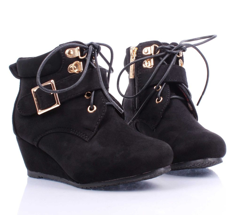 Kids Fashion Boots
 Black Fashion Faux Suede Girls Wedge High Heels Kids Ankle