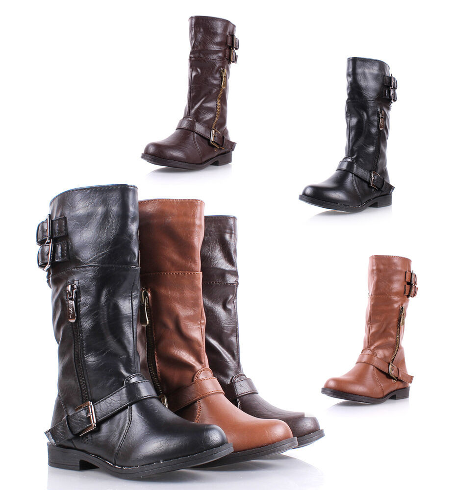 Kids Fashion Boots
 Faux Leather Fashion Girls Military Mid Calf bat Boots