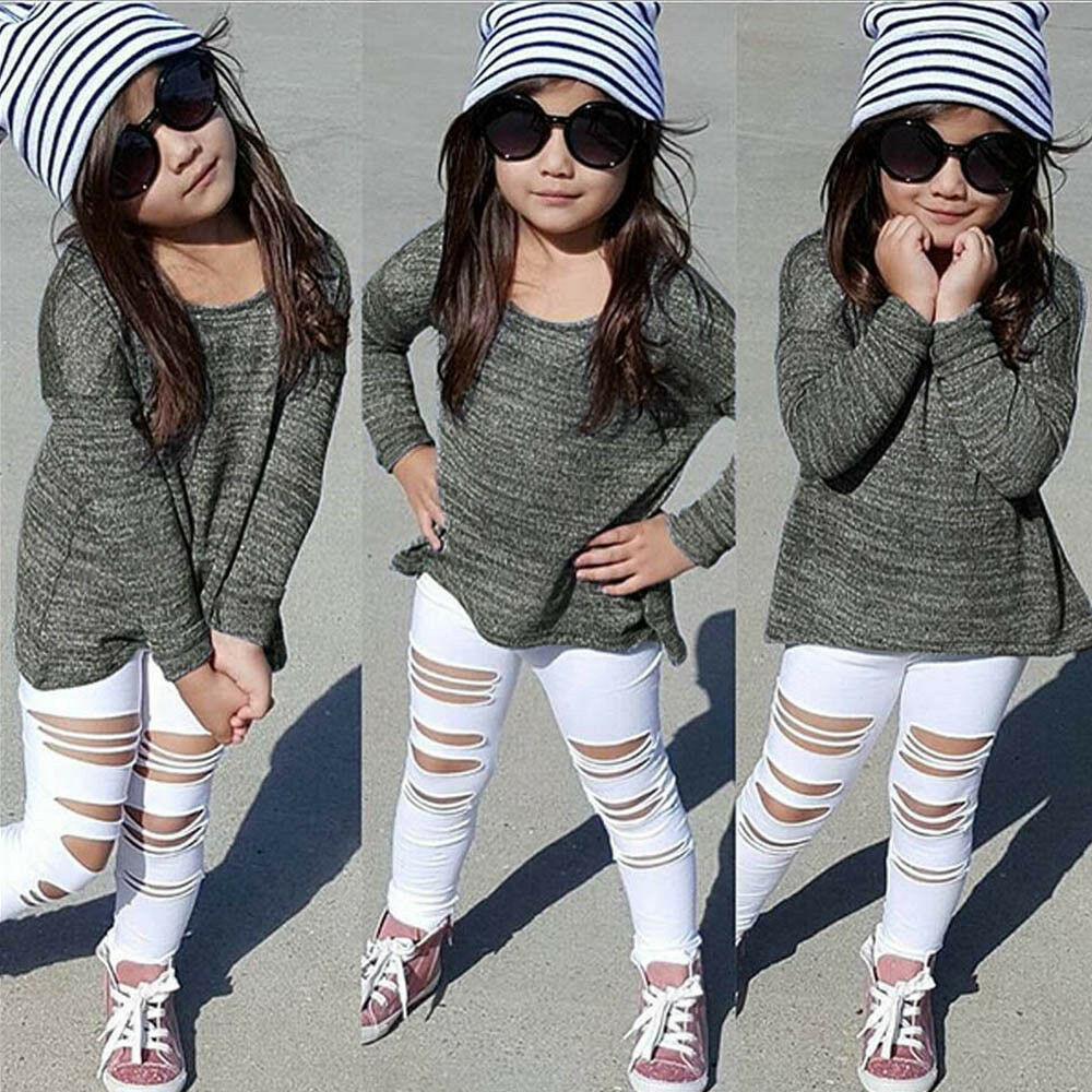 Kids Fashion Outfits
 Toddler Kids Baby Girls Outfits Long T shirt Tops Hole