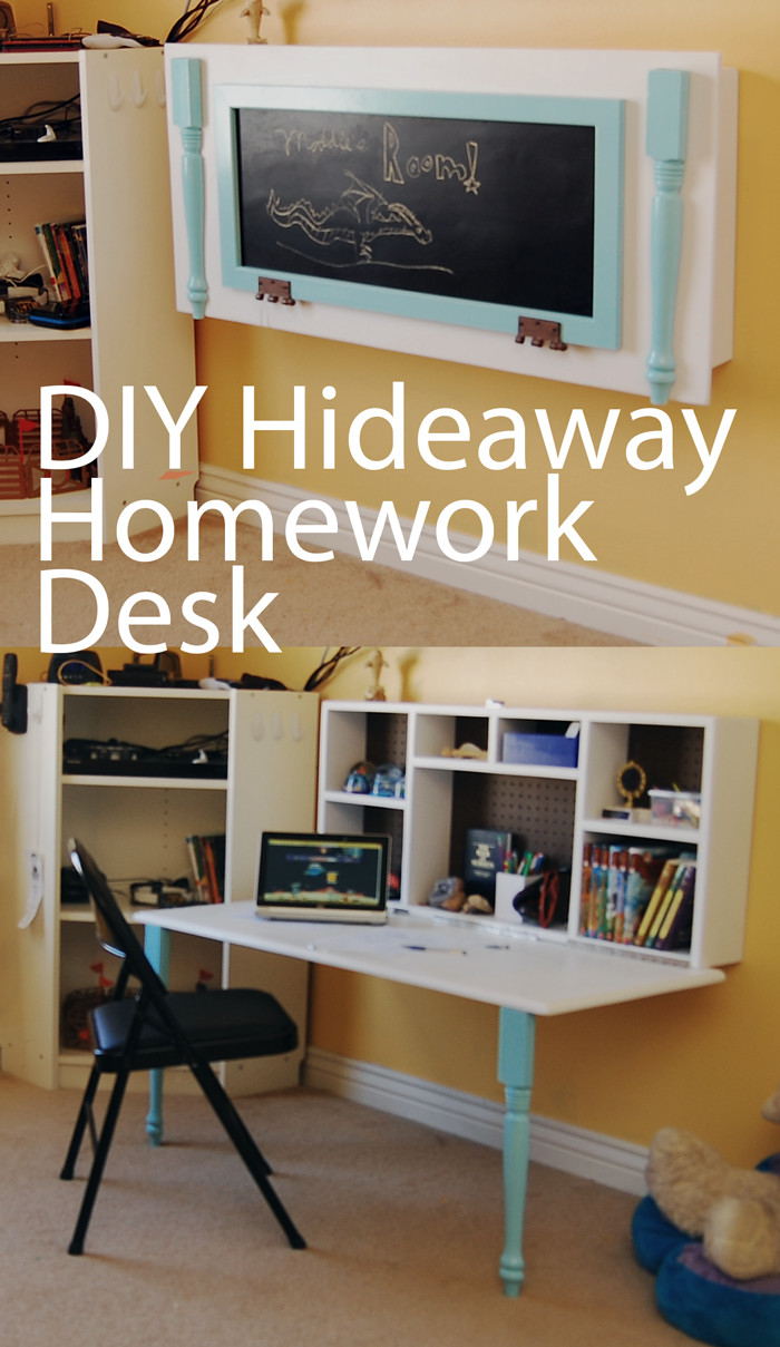 Kids Homework Room
 DIY Kids Homework Hideaway Wall Desk Furniture