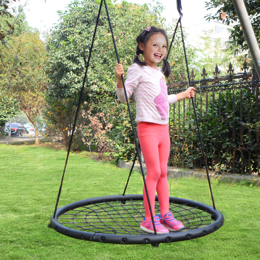 Kids On Swing
 40" Wide Tree Net Swing Outdoor Spider Web Swing Children