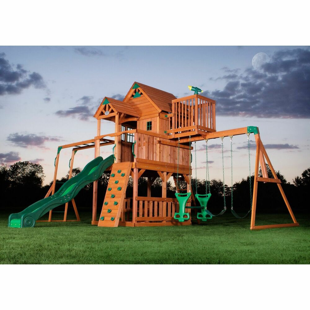 Kids Outdoor Play
 NEW BIG 9 KID Cedar Wood Fort Playground Slide Monkey Bars
