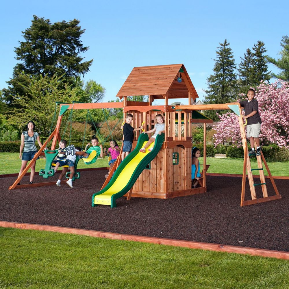 Kids Outdoor Playset
 Saratoga Cedar Swing Play Set Kids Outdoor Slide Wood Fort