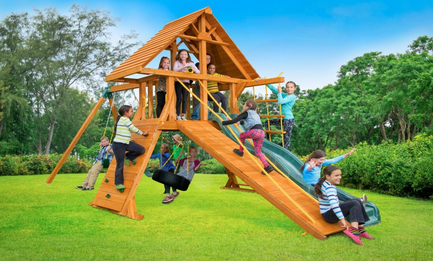 Kids Outdoor Playset
 SUPREMESCAPE WOODEN SWING SET Backyard Swing Set