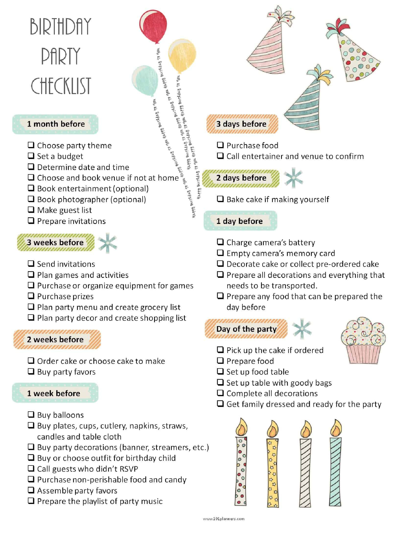 Kids Party Checklist
 Party Planning Template