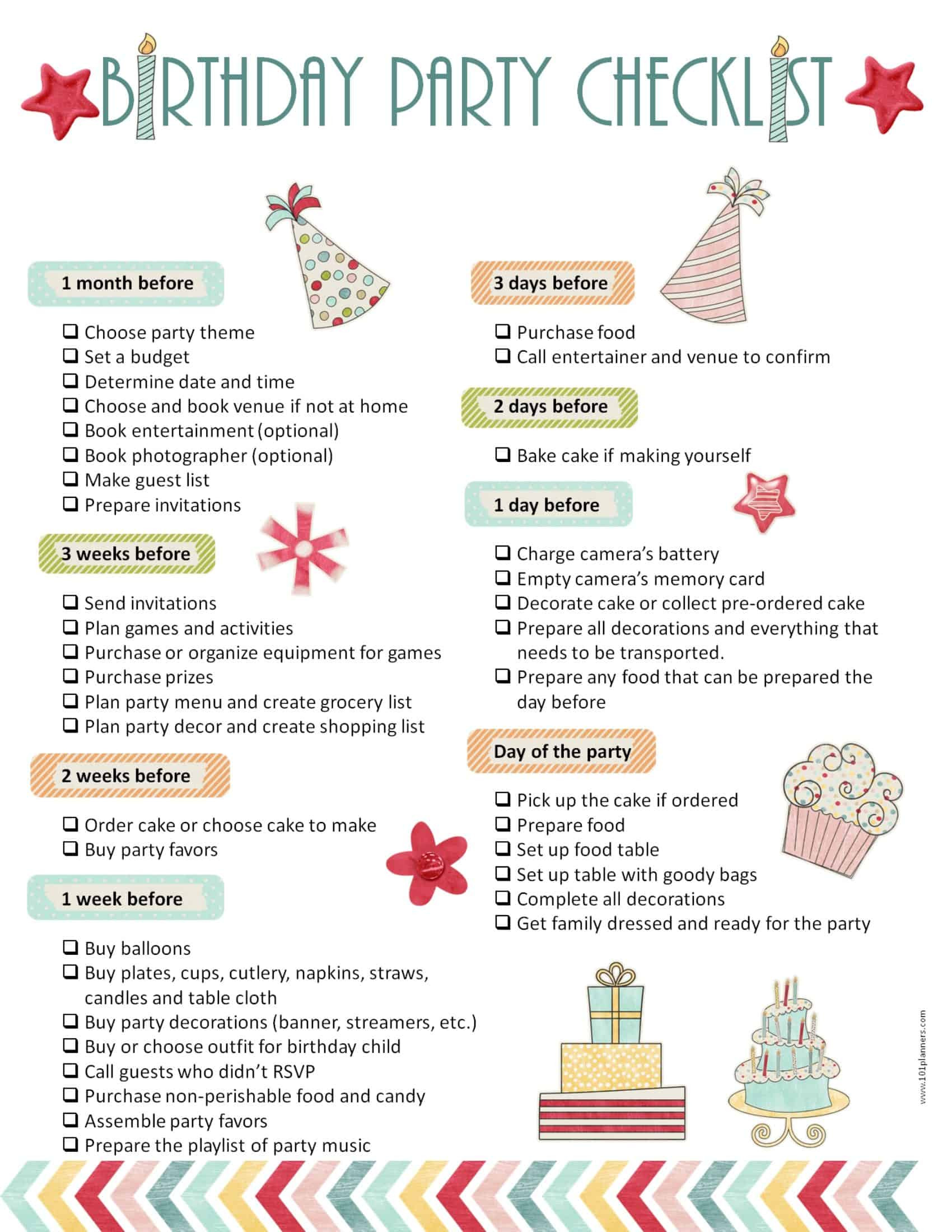 kids birthday party planner checklist