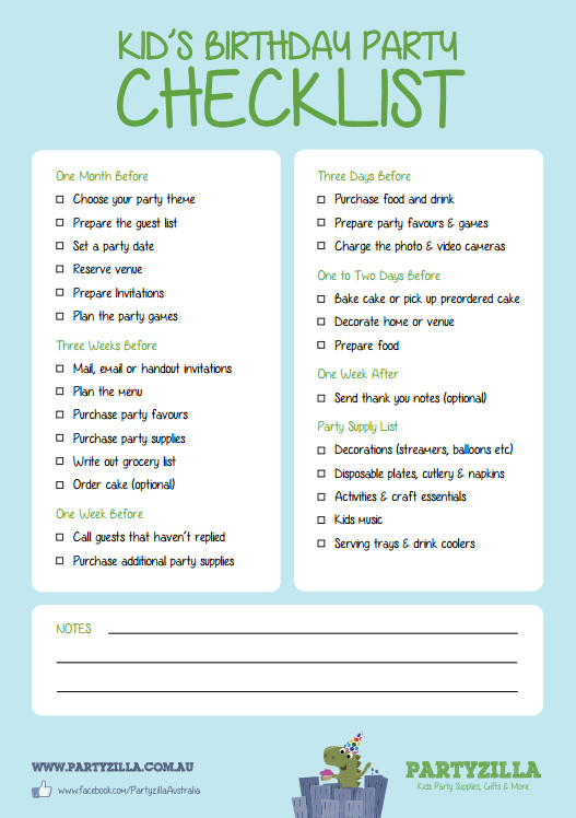 Kids Party Checklist
 BIRTHDAY PARTY checklist