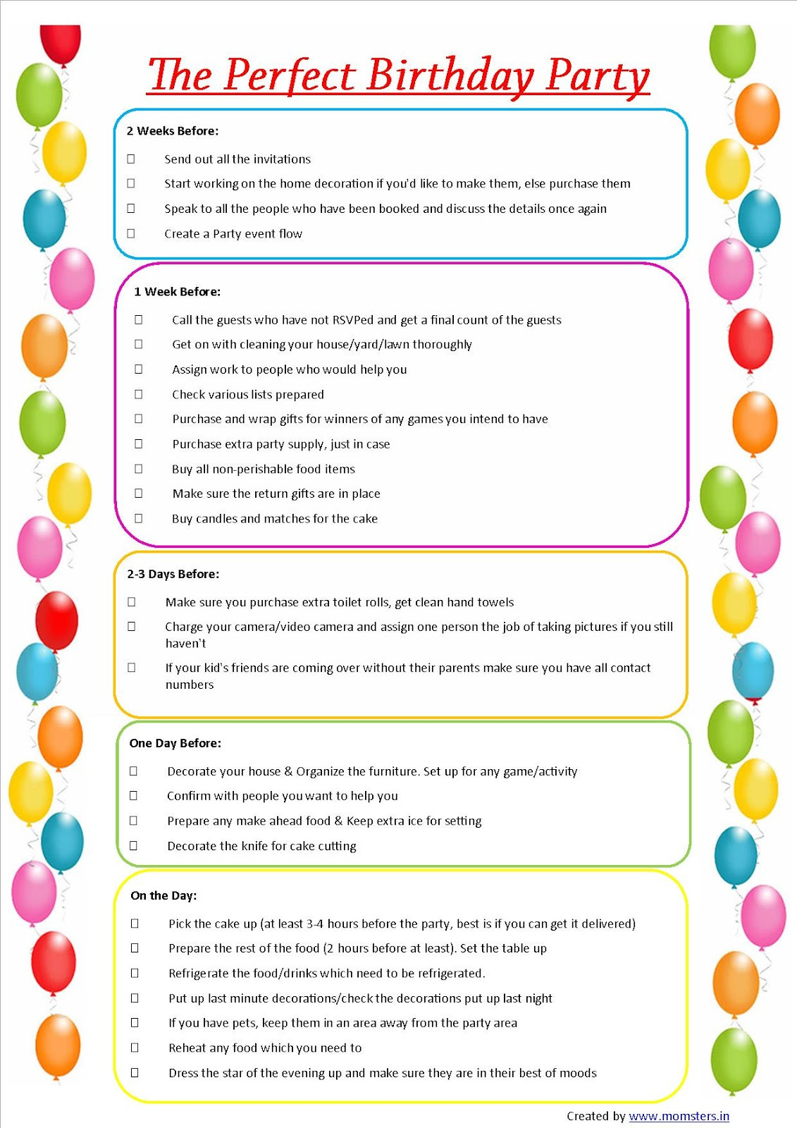 Kids Party Checklist
 Momsters Parenting n All the Jazz Kids Birthday Checklist