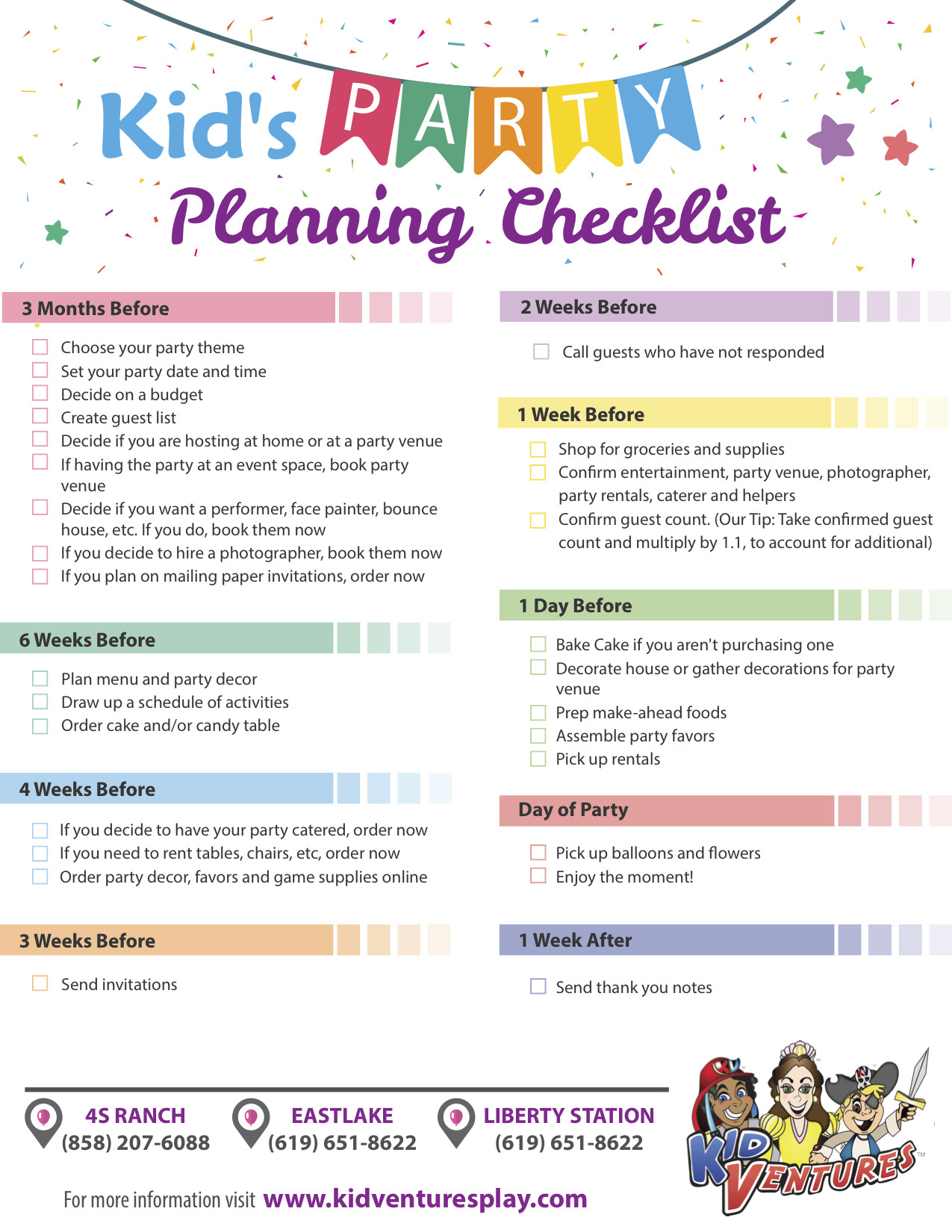 Kids Party Checklist
 Kids Party Planning Checklist