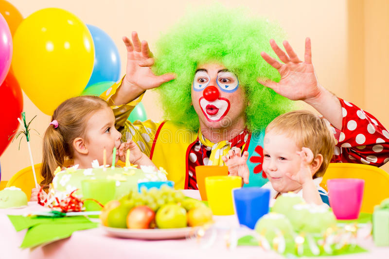 Kids Party Clown
 Happy Children With Clown Birthday Party Stock
