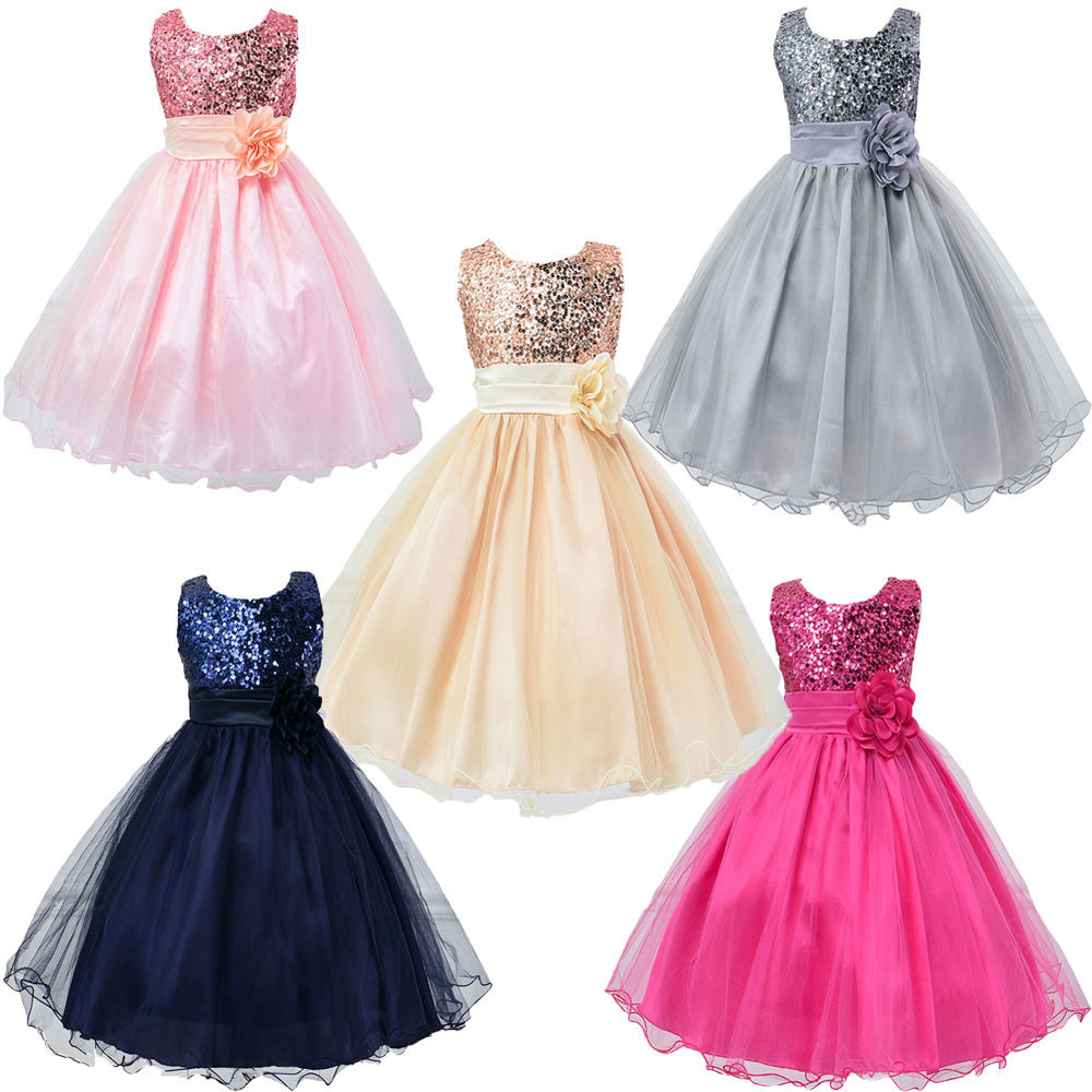 Kids Party Dresses
 Kids Baby Flower Girls Party Sequins Dress Wedding