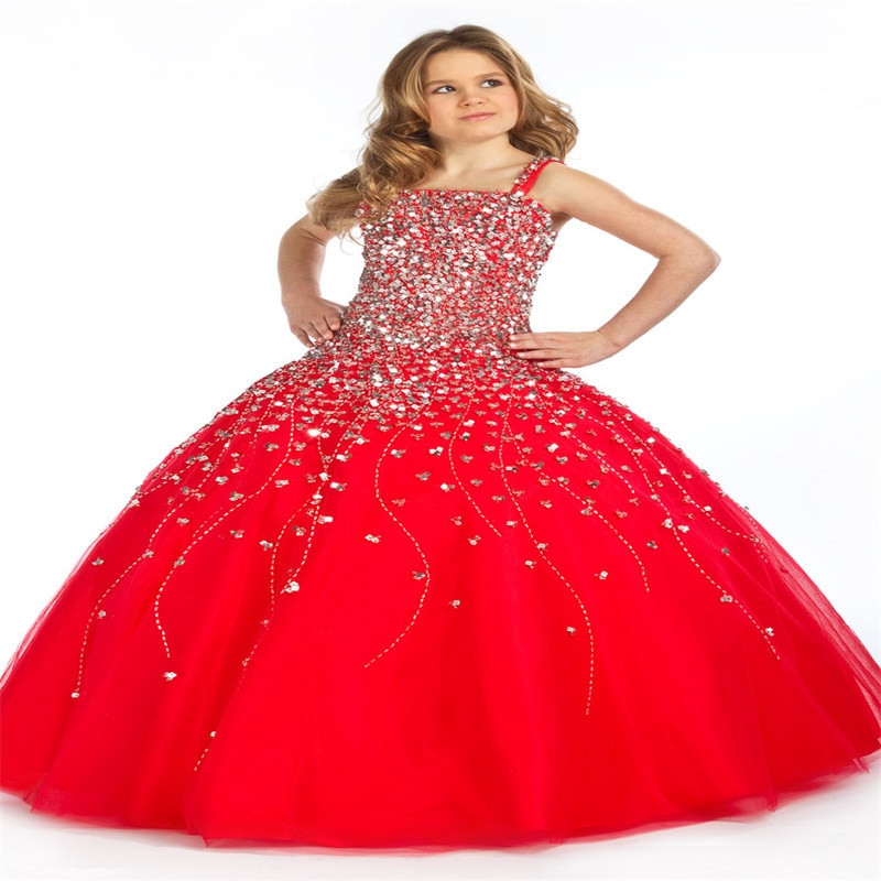 Kids Party Dresses
 Red Luxury Ball Gowns Kids Party Dress Custom Made Crystal