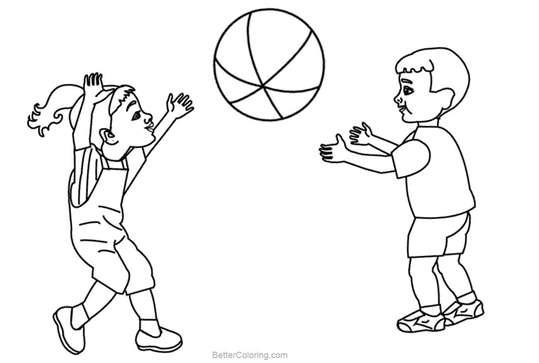 Kids Playing Coloring Page
 Beach Ball Coloring Pages Kids Playing Ball Free