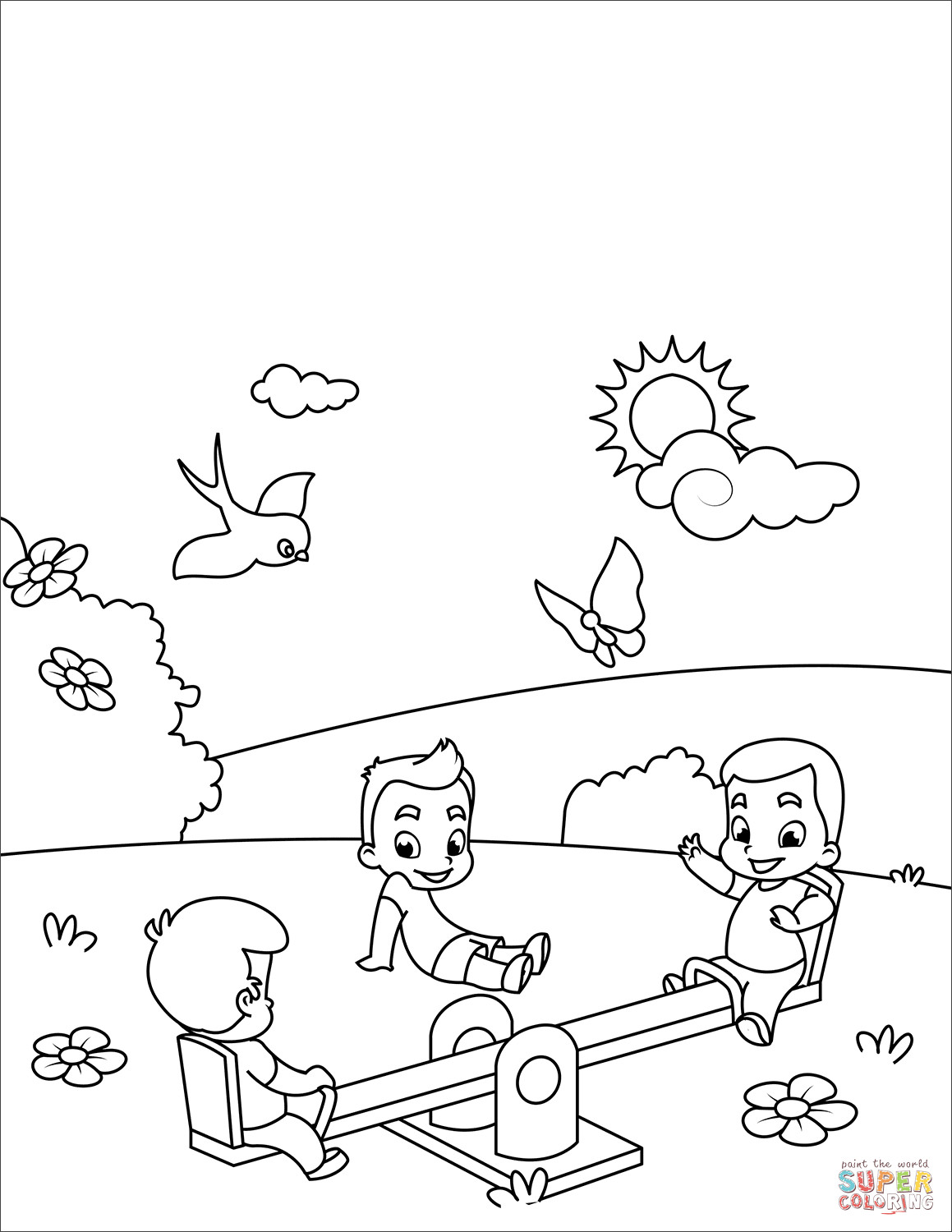 Kids Playing Coloring Page
 Seesaw Colouring Page Sketch Coloring Page