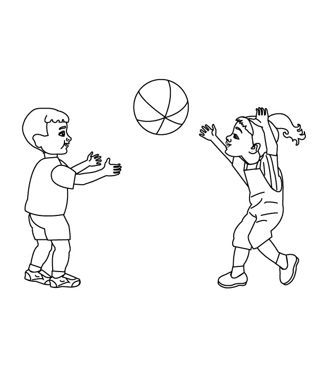 Kids Playing Coloring Page
 Kids Pages Playing With Ball