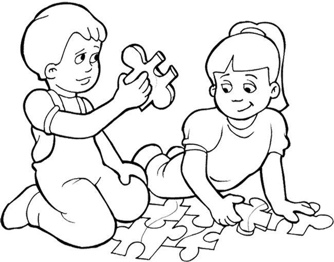 Kids Playing Coloring Page
 Kids Playing Games Puzzle Coloring Page