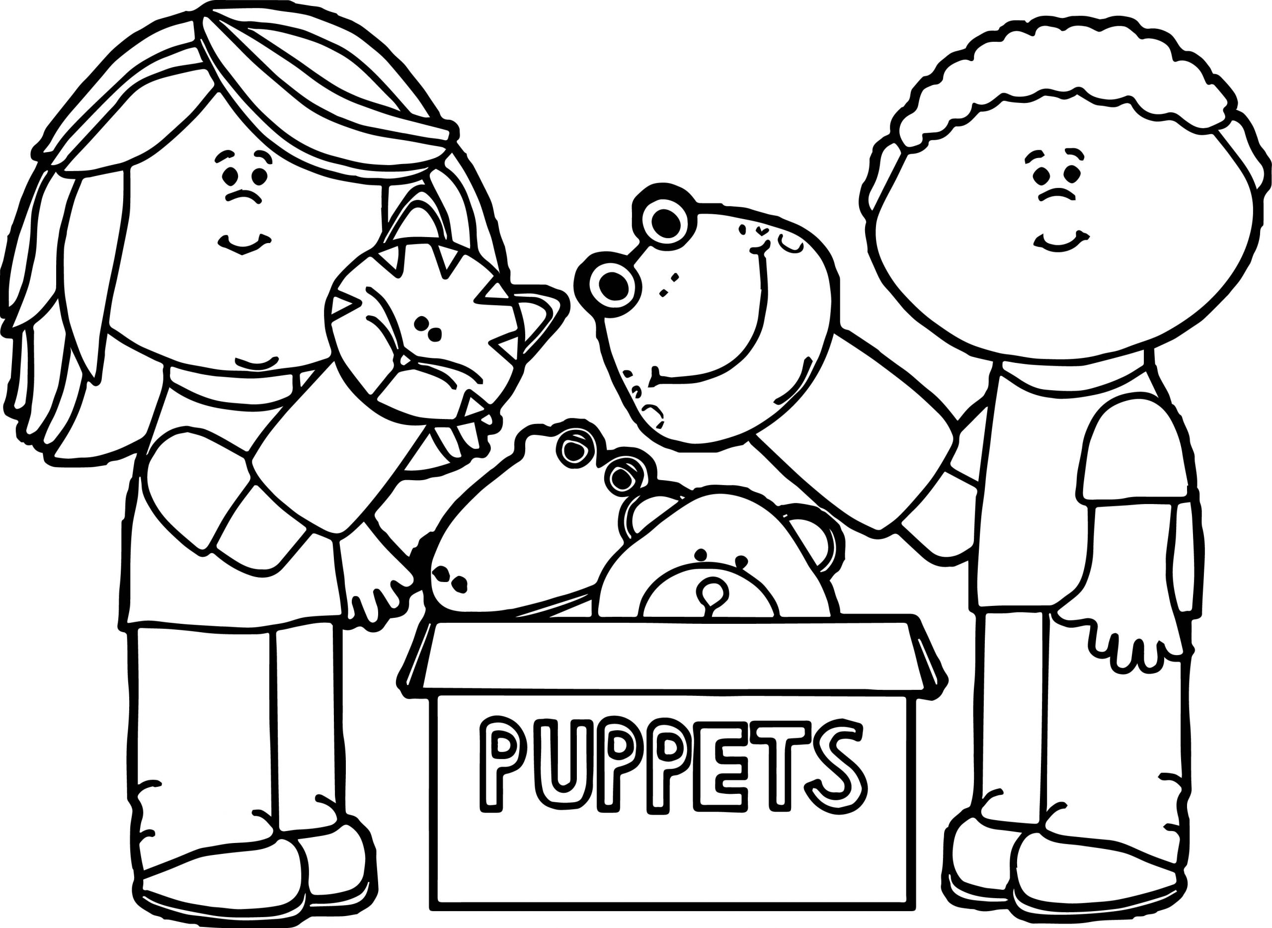 Kids Playing Coloring Page
 Kids Playing With Puppets Coloring Page