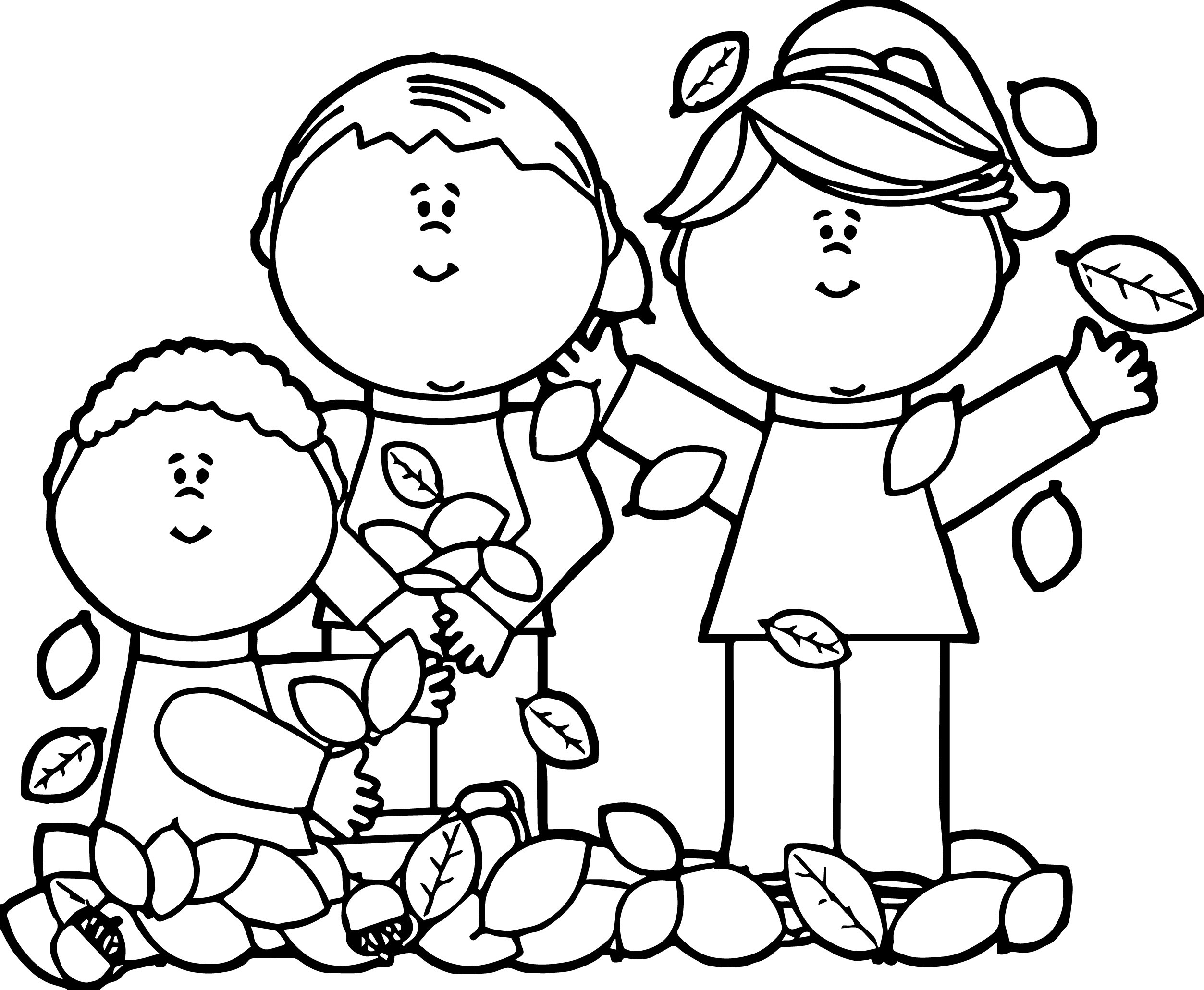 Kids Playing Coloring Page
 Kids Playing In Leaves Coloring Page