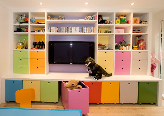 Kids Playroom Storage
 All tucked away Wall mounted TV so kids can t pull it