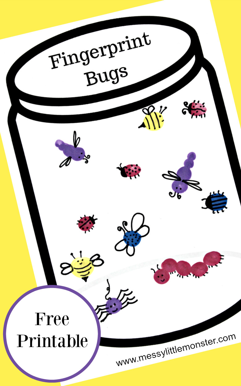 Kids Printable Crafts
 Fingerprint Bug Jar Craft Messy Little Monster