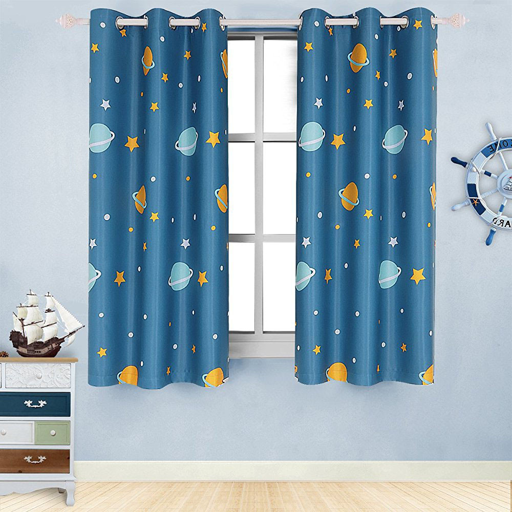 Kids Room Window Curtains
 Star Blue Outer Space Curtains For Kids Boys Room Short Window