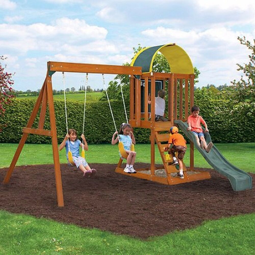 Kids Swing Set
 Wooden Outdoor Swing Set Playground Swingset Playset Kids