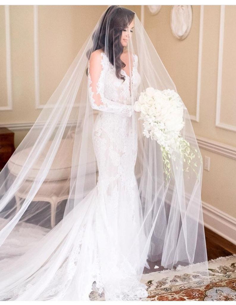 Kim Kardashian Wedding Veil
 Long Blusher Sheer Drop Wedding Veil Cathedral Veil
