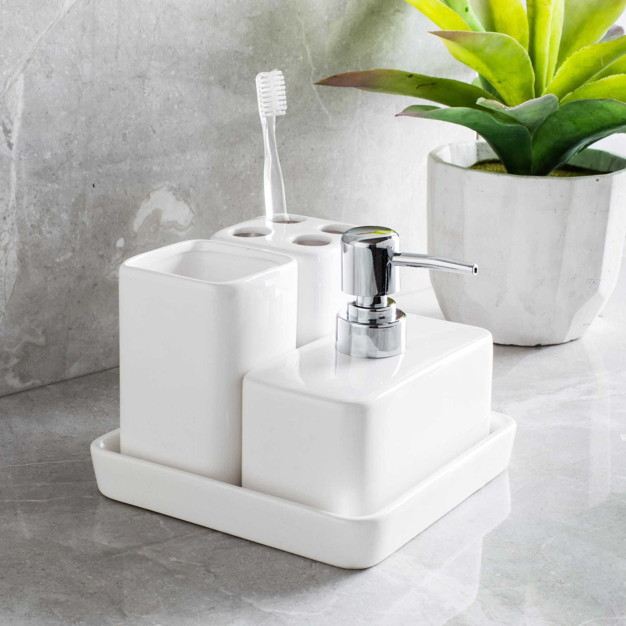 Kitchen And Bathroom Decor
 Harman Elements Bath Accessories White Set of 4
