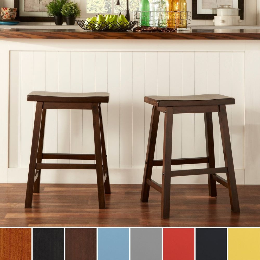 Kitchen Counter Bar Stools
 Counter Height Barstool 24in Walnut Saddle Back Set of 2