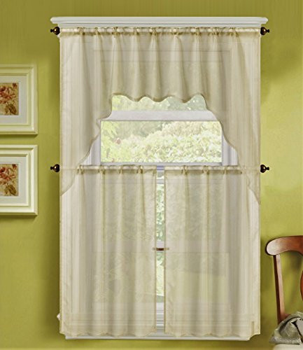 Kitchen Curtains Rods
 GorgeousHomeLinen K66 3 PC Ivory Voile Rod Pocket Window