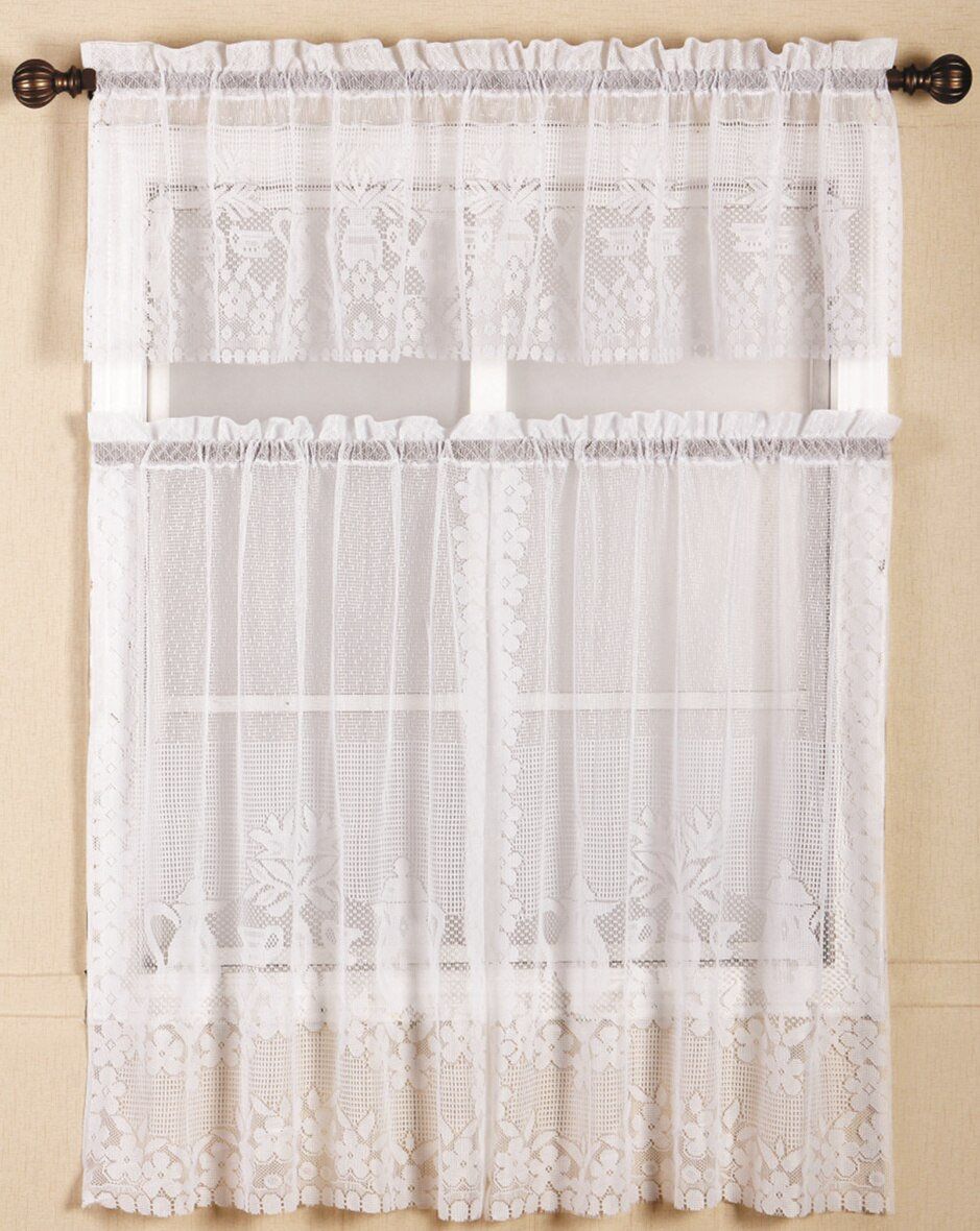 Kitchen Curtains Rods
 polyester 3pieces lace kitchen curtains with rod pocket